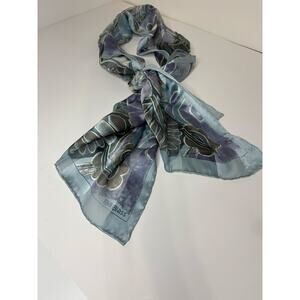Vintage Basha 100% Silk Bill Blass floral blue purple scarf 54 L x 14W
